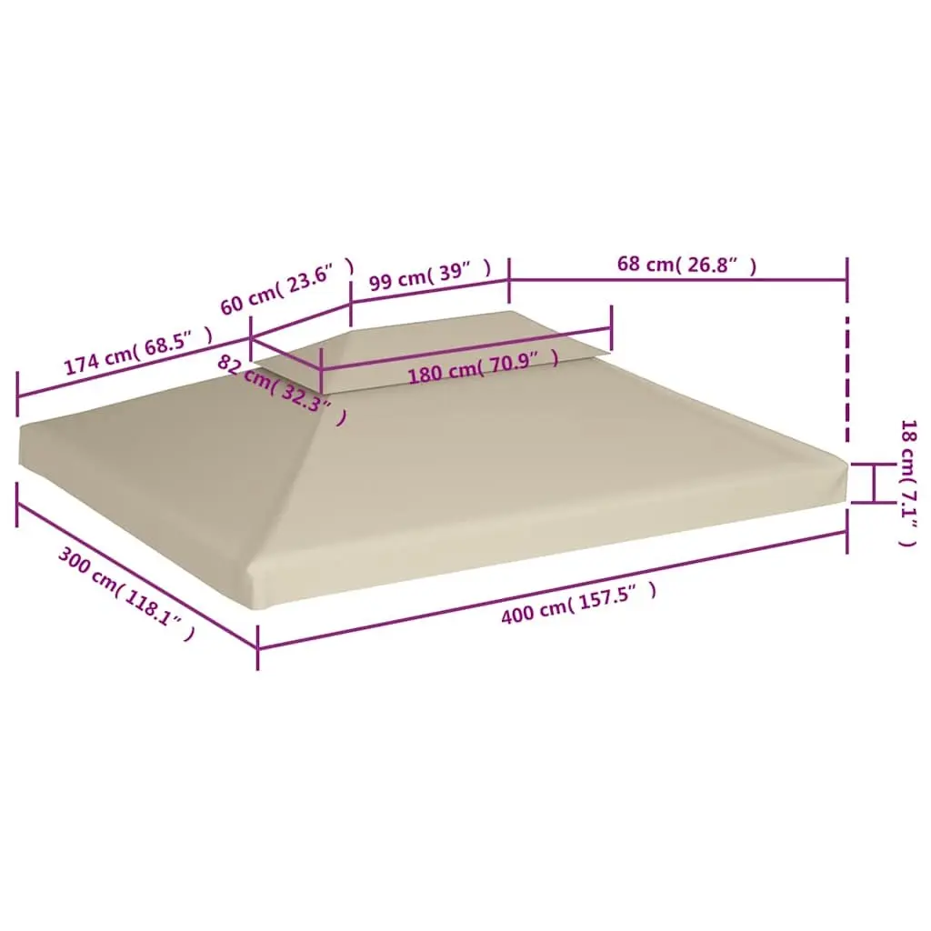 Replacement Gazebo Canopy Top Waterproof 3x4m Beige Outdoor Cover