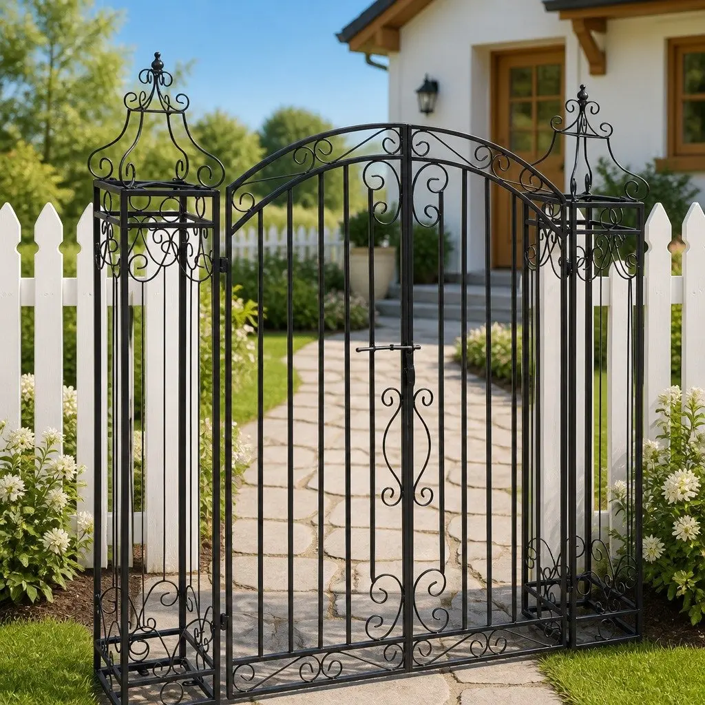 Wrought Iron Garden Gate Ornamental Black 122x20.5x134cm