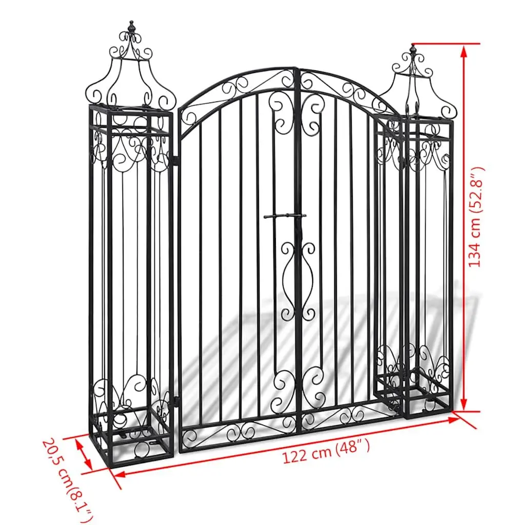 Wrought Iron Garden Gate Ornamental Black 122x20.5x134cm