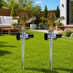 Impulse Sprinkler Set 2 Pcs Garden Watering Spike Hose Connector Lawn Coverage
