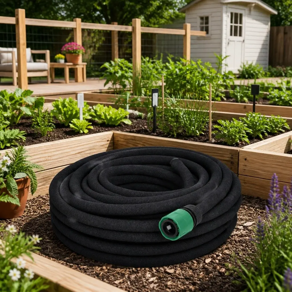 Garden Soaker Hose 50m Watering Irrigation Flexible 1/2" Connector Black