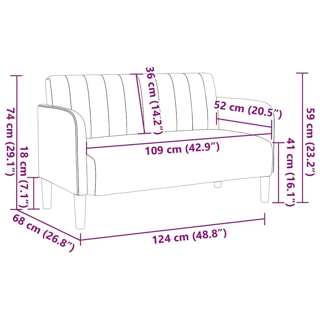 Loveseat Sofa Grey Velvet Compact 109cm Two-Seater Furniture Living Room Couch