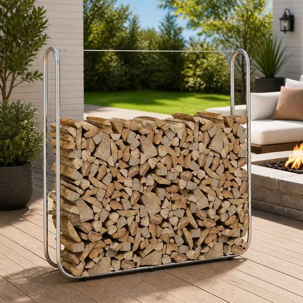Firewood Rack 150x25x150 cm Galvanised Steel Log Storage Holder Stand