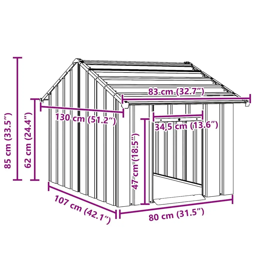 Dog Kennel Galvanised Steel Outdoor Shelter with Roof Grey 83 x 130 x 85 cm