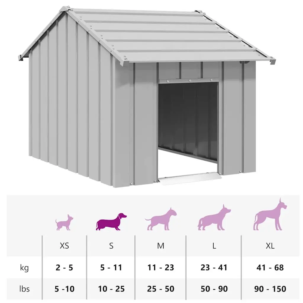 Dog Kennel Galvanised Steel Outdoor Shelter with Roof Grey 83 x 130 x 85 cm