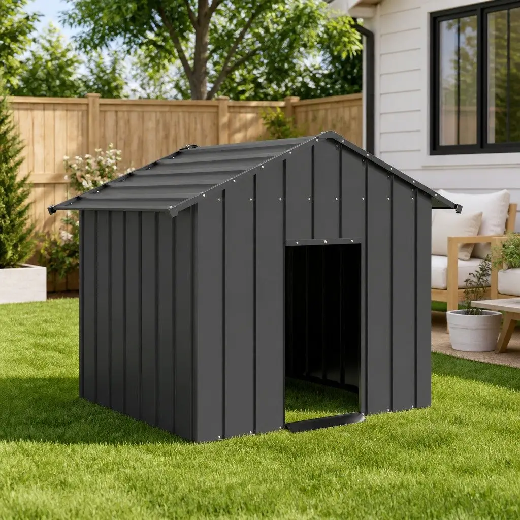 Dog House Galvanised Steel Outdoor Shelter with Roof 131 x 101 x 102 cm