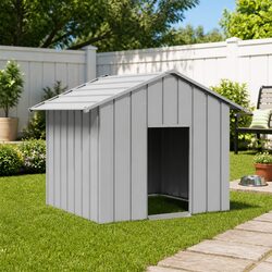 Dog House with Roof Galvanised Steel Pet Shelter Outdoor Garden Kennel