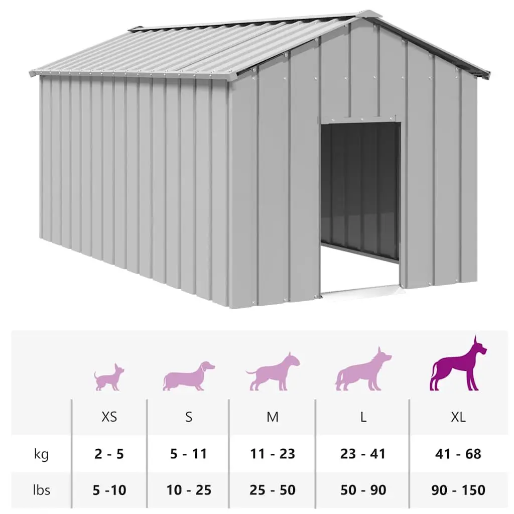 Dog House Galvanised Steel Outdoor Shelter with Roof Grey 114x202x101 cm