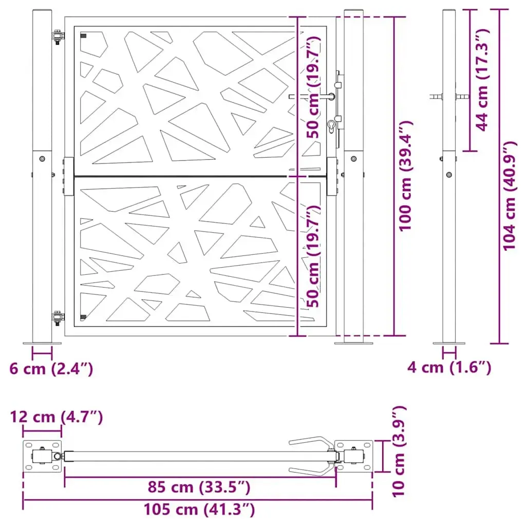 Garden Gate Black 100x100 cm Steel Laser-Cut Design Outdoor Fencing Entrance