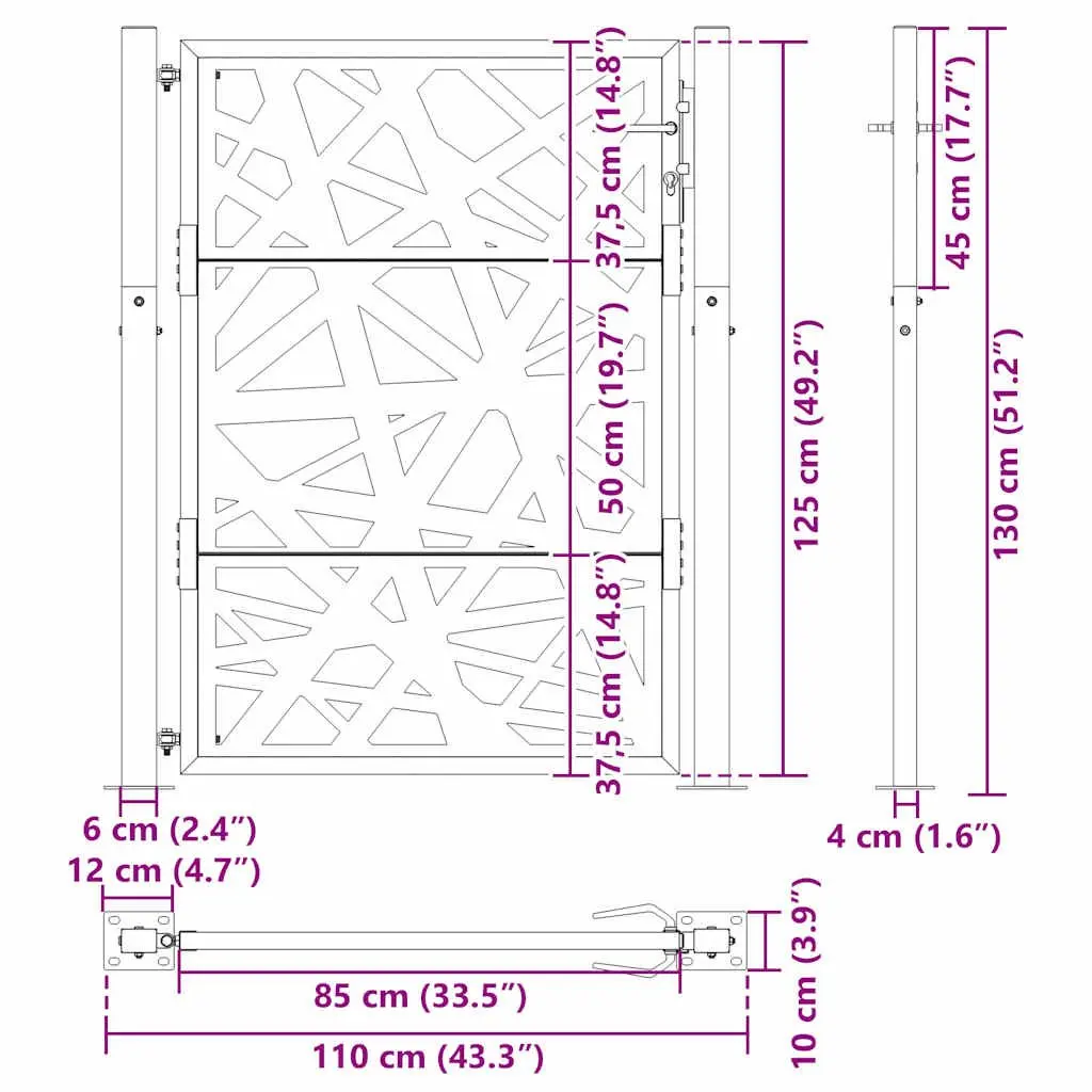 Garden Gate 100x125cm Black Steel Outdoor Fence Entry Laser-Cut Design Lockable