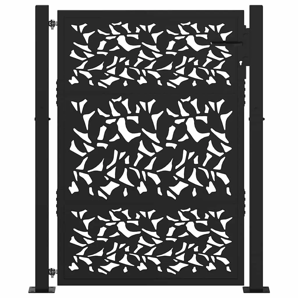 Garden Gate Black 100x125cm Steel Laser-Cut Design Outdoor Fencing Entrance