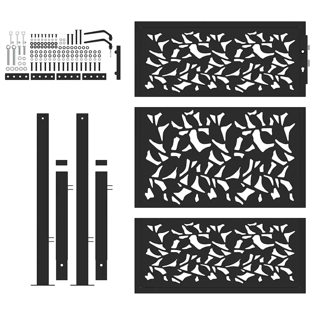Garden Gate Black 100x125cm Steel Laser-Cut Design Outdoor Fencing Entrance