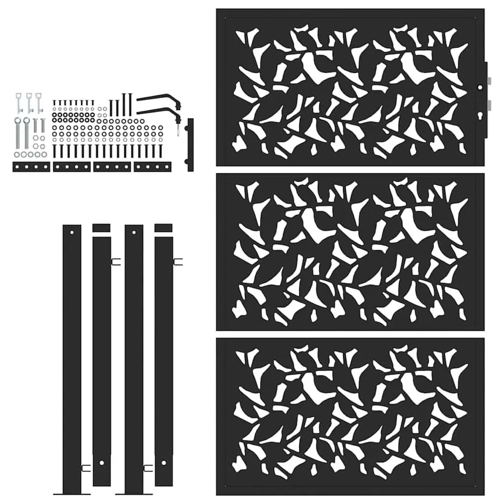 Garden Gate Black 100x150 cm Steel Laser Cut Design Outdoor Entrance Patio Fence