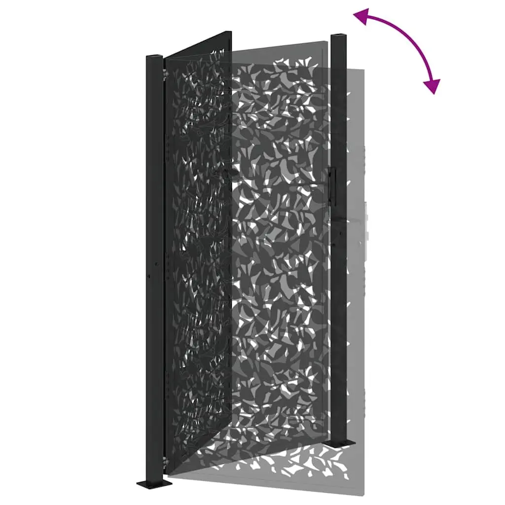 Garden Gate Black Steel Laser-Cut Design 100x175cm Lockable Outdoor Entrance