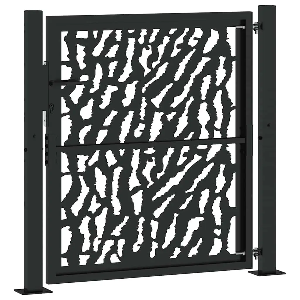 Garden Gate Black 100x100 cm Steel Laser-Cut Design Outdoor Entrance Patio Fence
