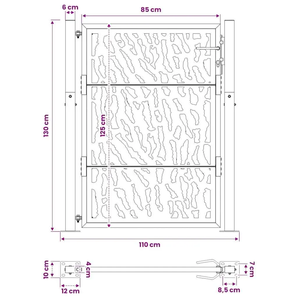 Garden Gate Black 100x125 cm Steel Laser-Cut Design Outdoor Fence Entry Lockable