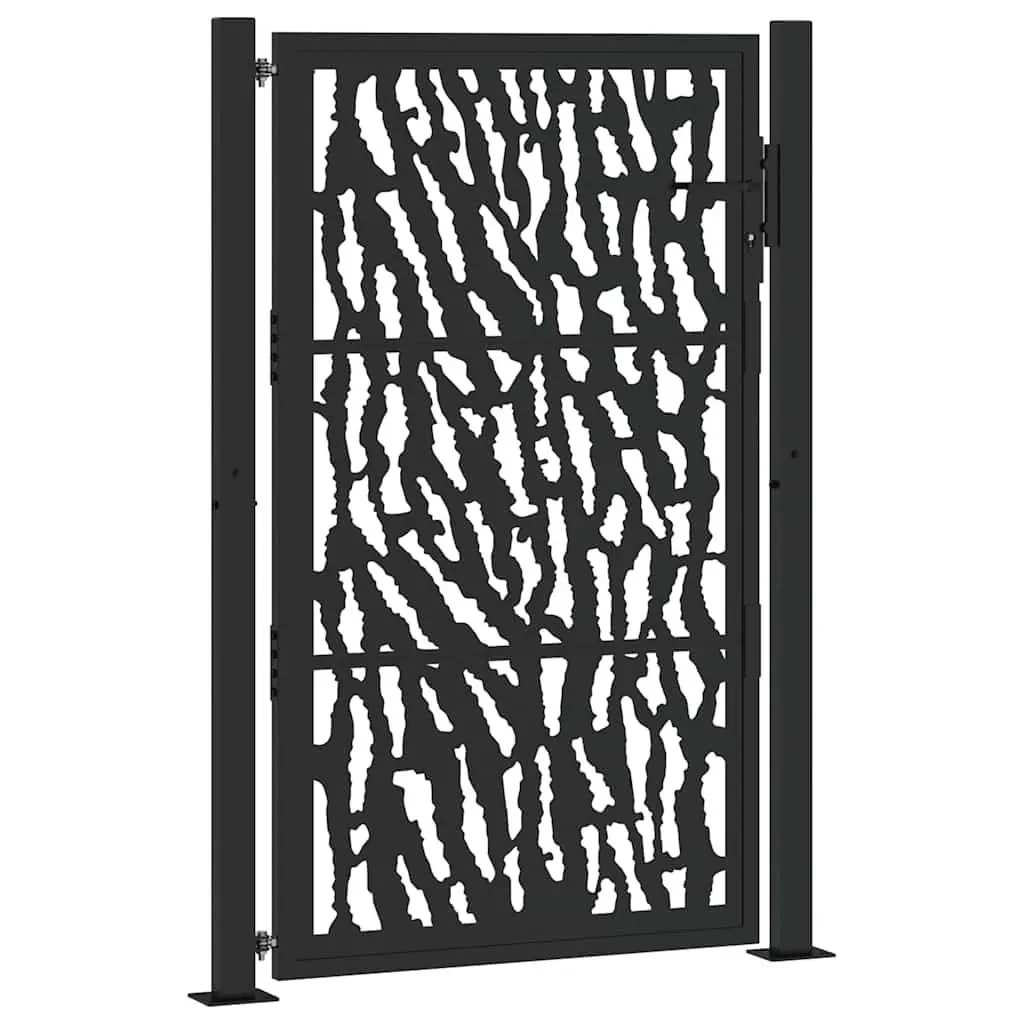 Garden Gate Black 100x150 cm Steel Laser-Cut Design Lockable Entrance Patio