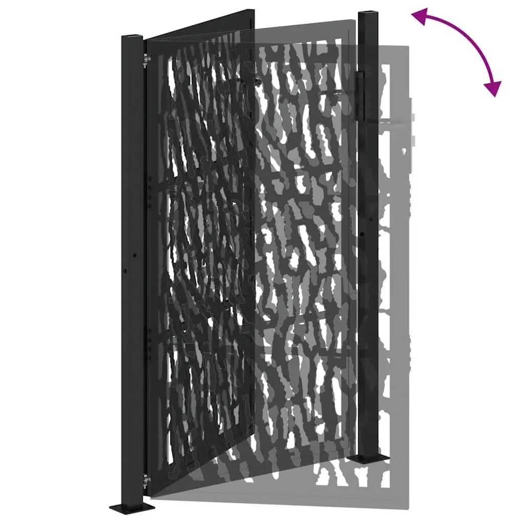Garden Gate Black 100x150 cm Steel Laser-Cut Design Lockable Entrance Patio