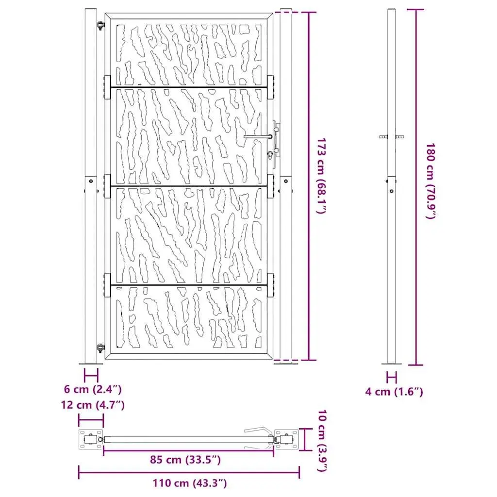 Garden Gate Black 100x175 cm Steel Laser-Cut Design Lockable Entrance Fencing