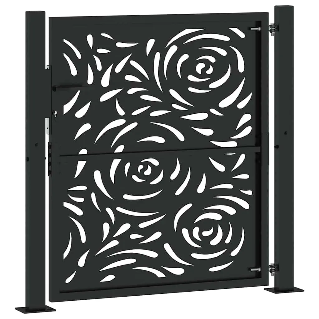 Garden Gate Black 100x100 cm Steel Flame Design Outdoor Patio Entrance Lockable