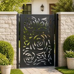 Garden Gate Black 100x125cm Steel Laser-Cut Design Entrance Fence Patio Driveway