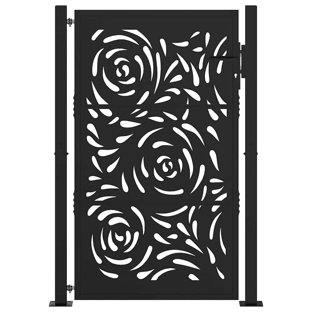 Garden Gate Steel Black Laser-Cut Design Lockable Fence Entry 100x150cm