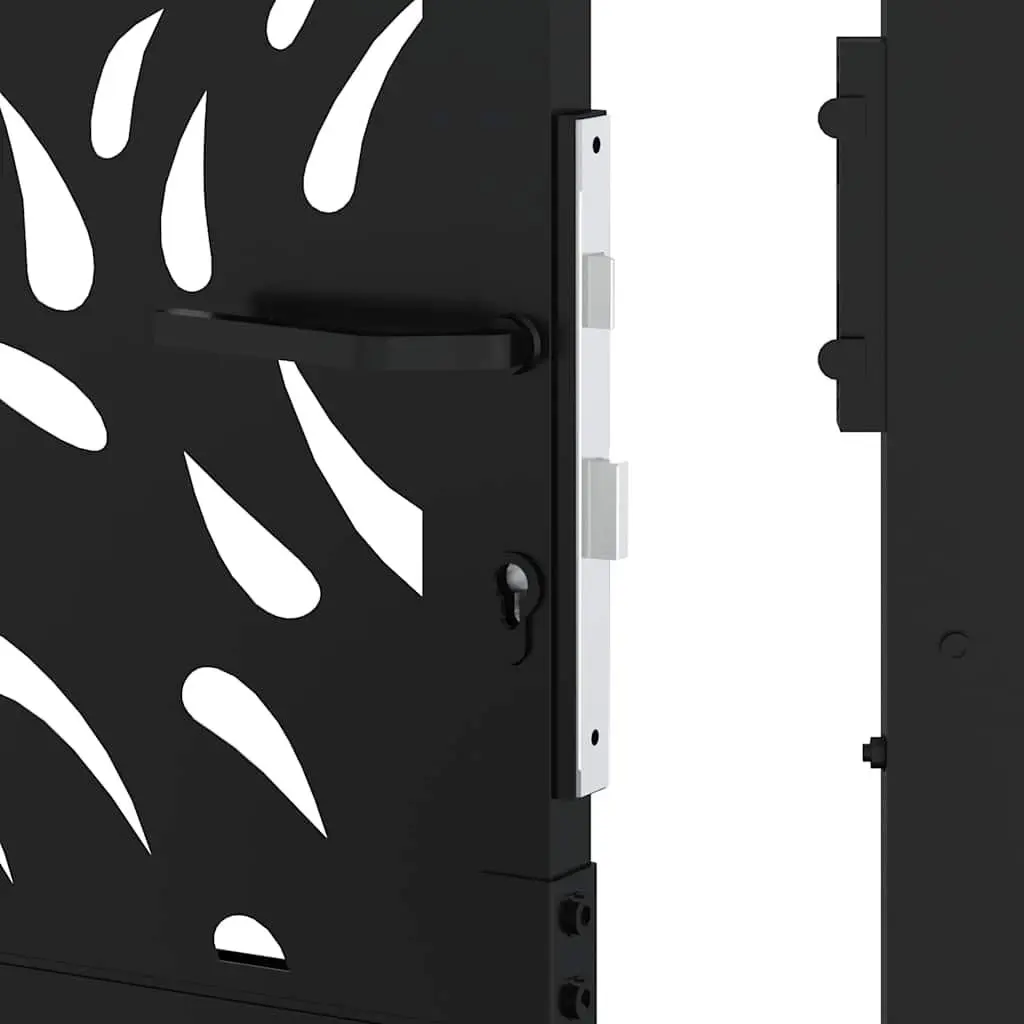 Garden Gate Black 100x175cm Steel Flame Design Outdoor Entrance Durable Lockable