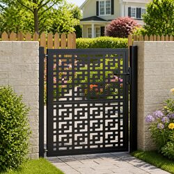 Garden Gate Black 100x100 cm Steel Cross Design Outdoor Fence Entry Lockable