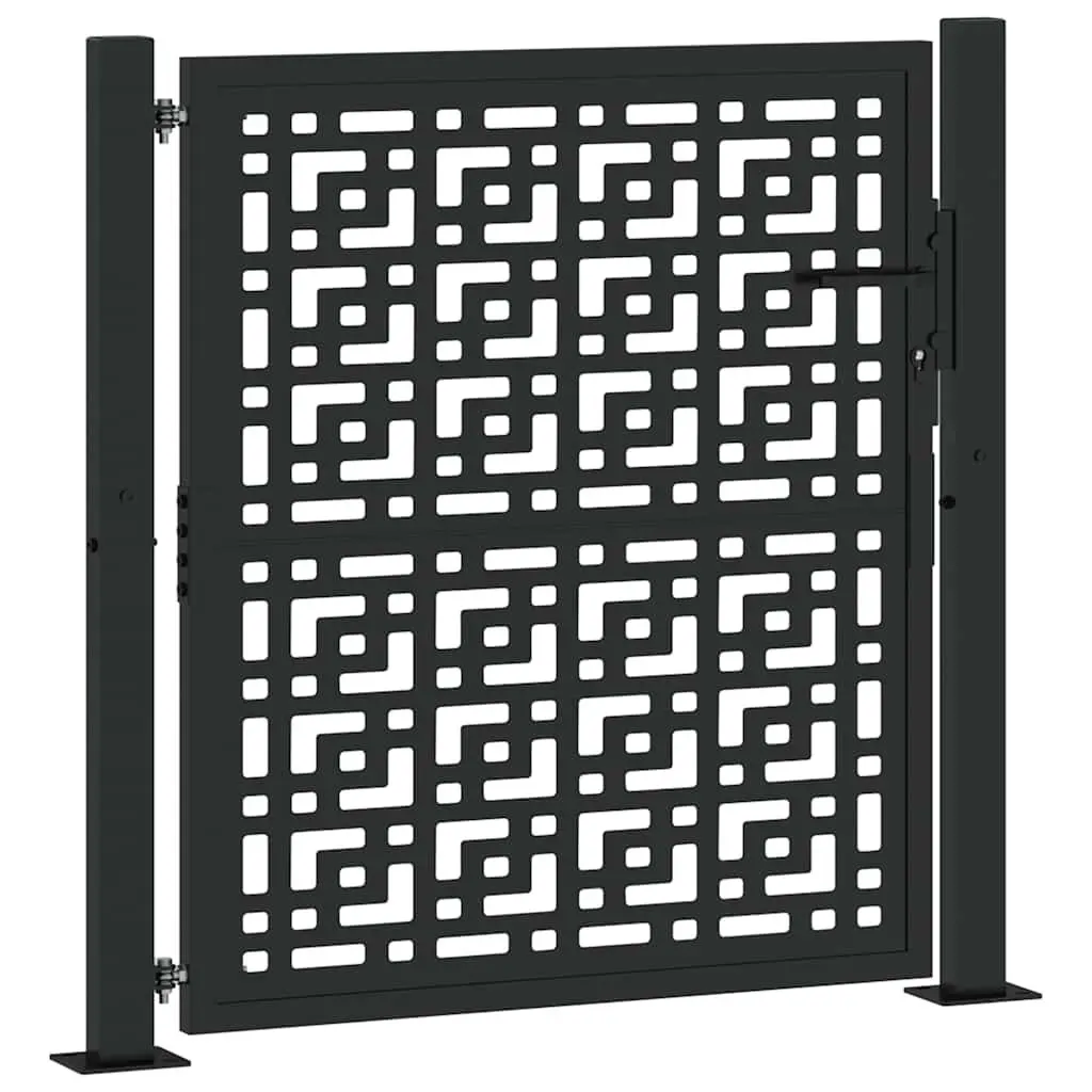 Garden Gate Black 100x100 cm Steel Cross Design Outdoor Fence Entry Lockable