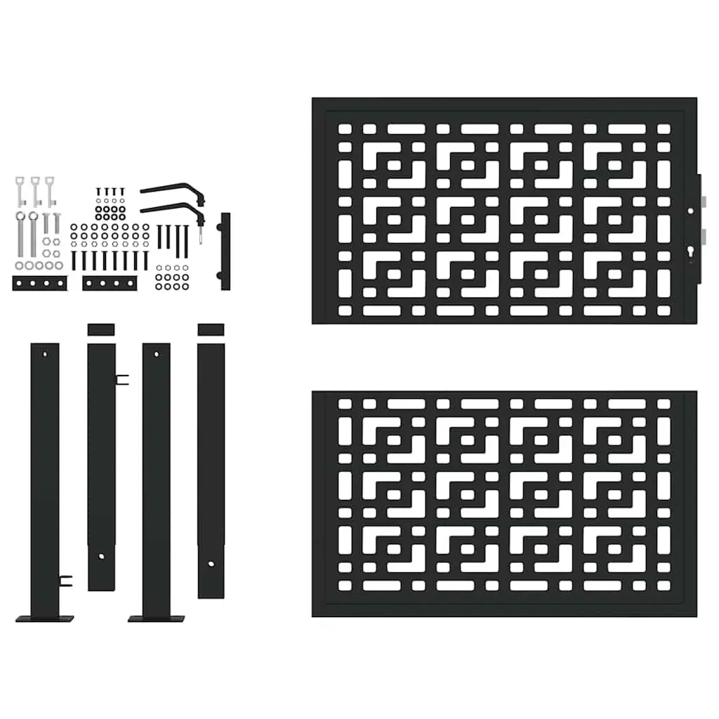 Garden Gate Black 100x100 cm Steel Cross Design Outdoor Fence Entry Lockable