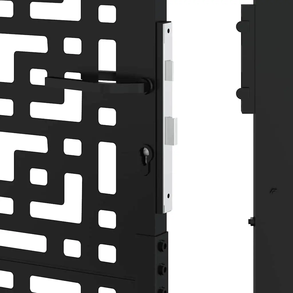 Garden Gate Black 100x100 cm Steel Cross Design Outdoor Fence Entry Lockable