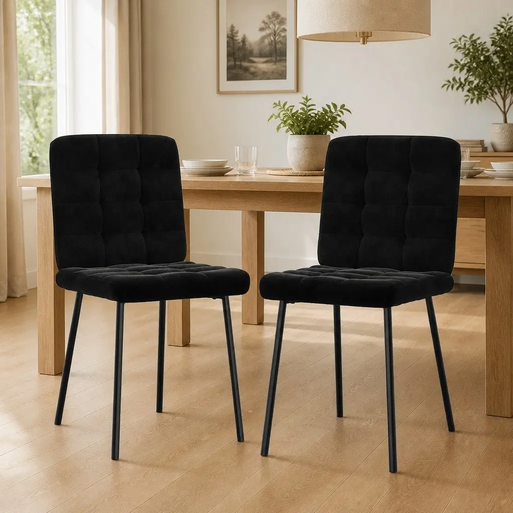 Dining Chairs Soft Velvet Black 2 pcs Metal Frame