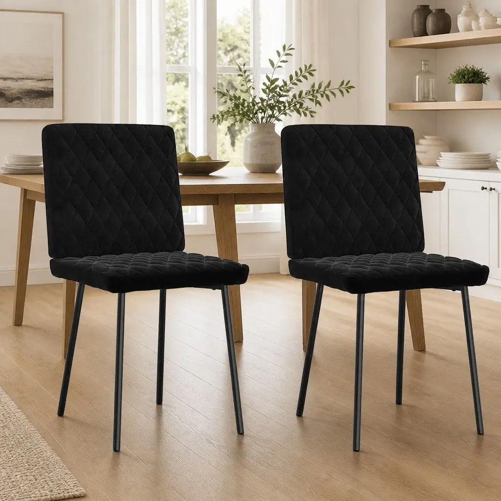 Dining Chairs Black Velvet Soft Upholstery 2 Piece Set