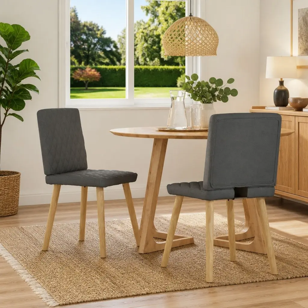 Grey Fabric Dining Chairs Set of 2