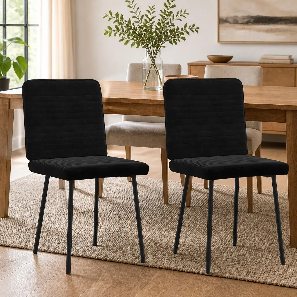 Dining Chairs Set of 2 Black Velvet Kitchen Room Furniture Foam Padded Seat