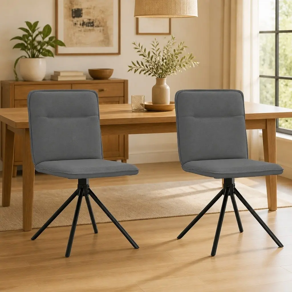 Dining Chairs Ergonomic Grey Fabric Swivel 2 Piece