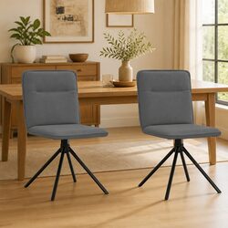Dining Chairs 2 pcs Grey Fabric Swivel Ergonomic Kitchen Room Seating