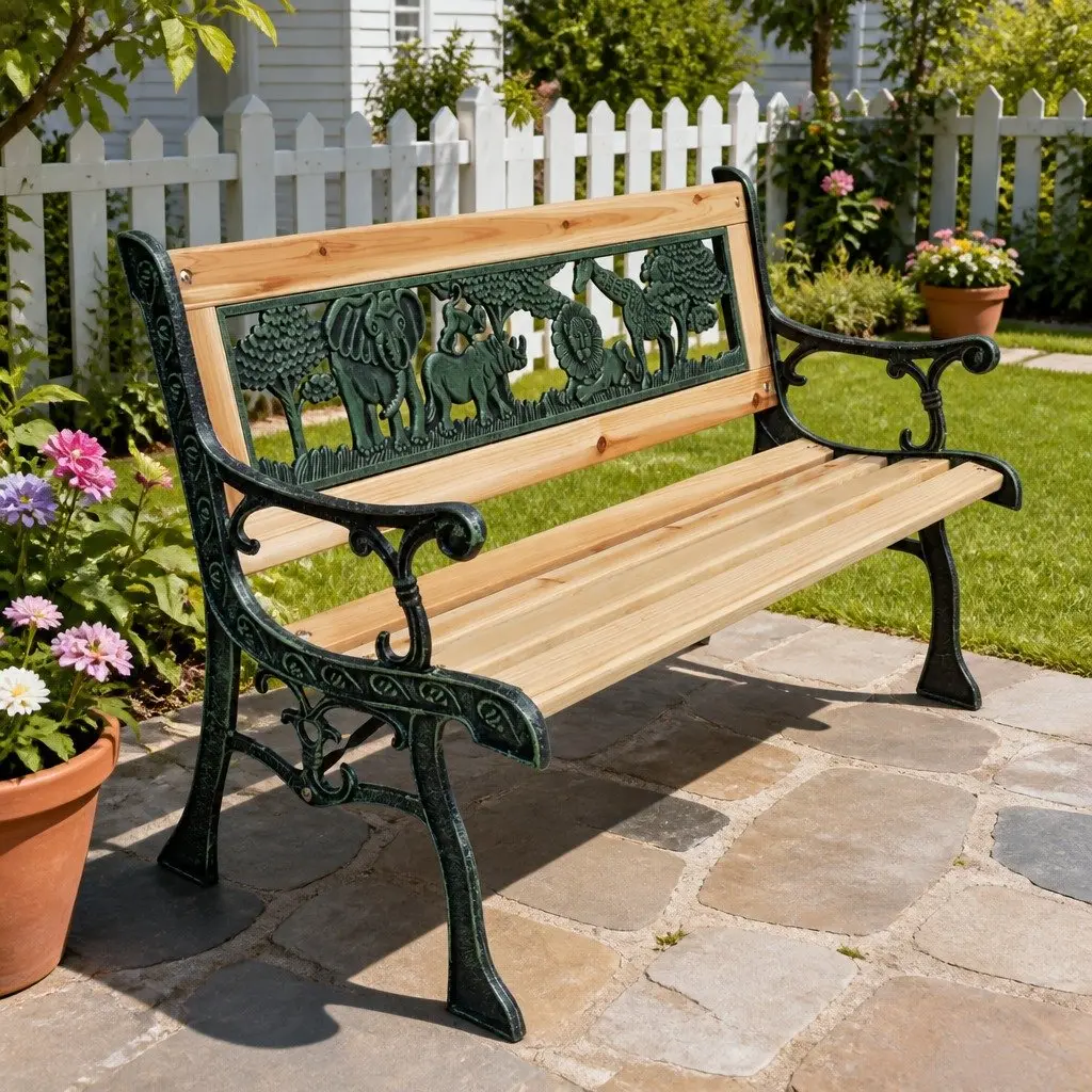Children Garden Bench Wooden Outdoor Seating 84 cm Patterned Frame