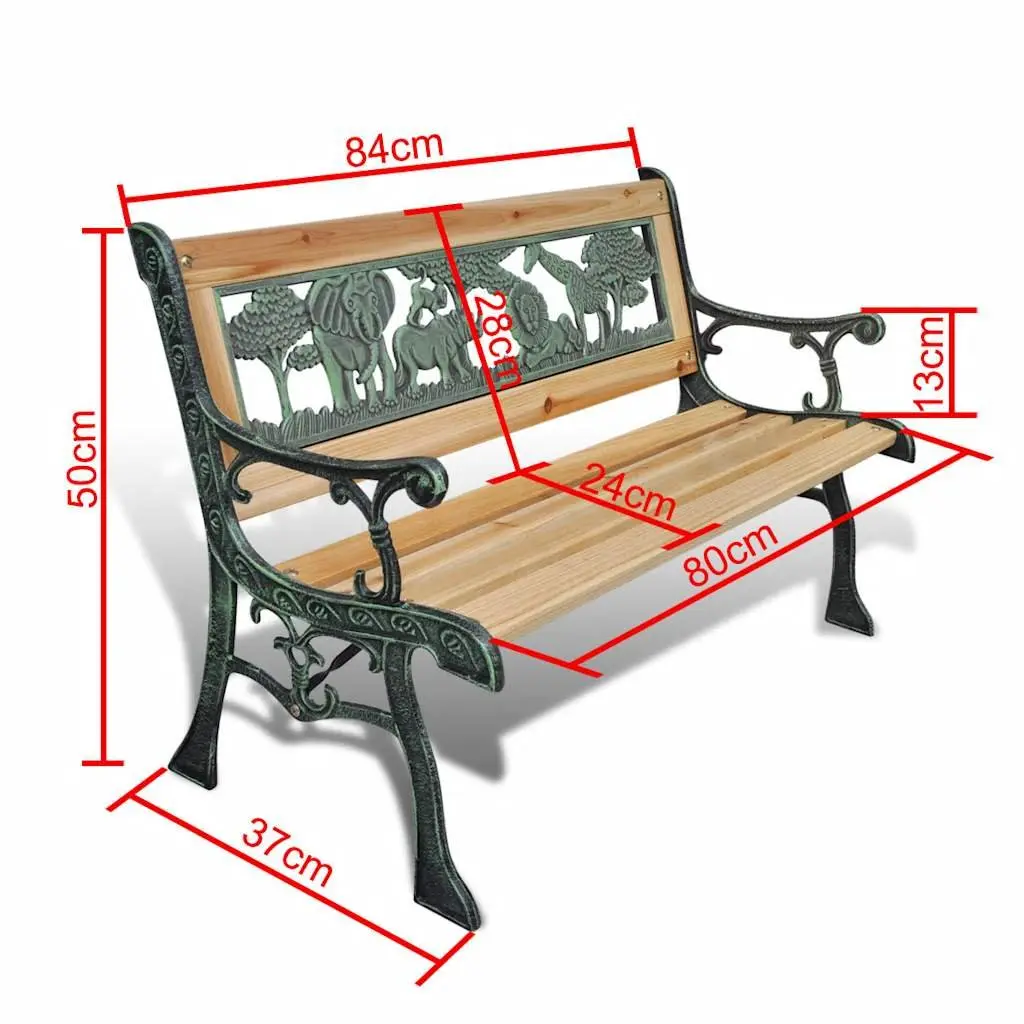 Children Garden Bench Wooden Outdoor Seating 84 cm Patterned Frame