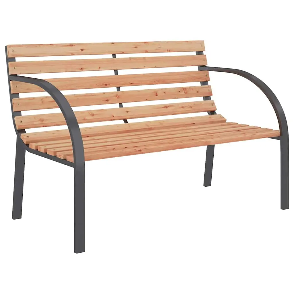 Garden Bench Wooden Slats Iron Frame 120cm Curved Armrests