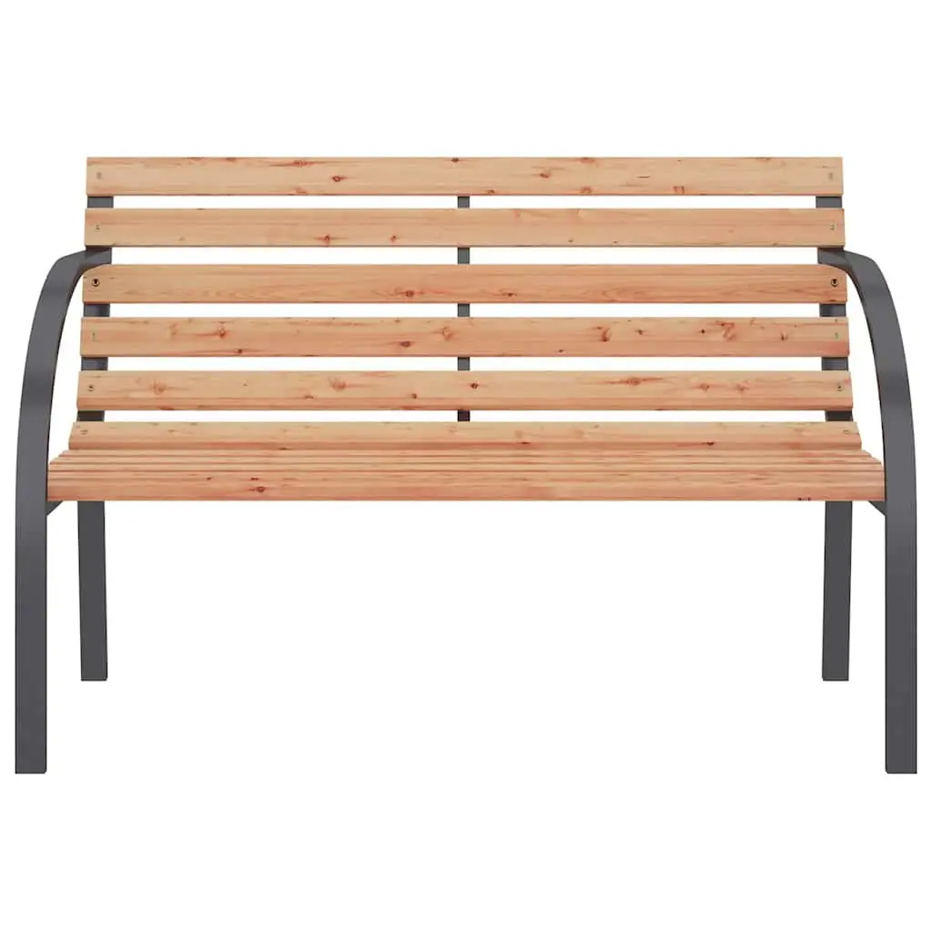 Garden Bench Wooden Slats Iron Frame 120cm Curved Armrests