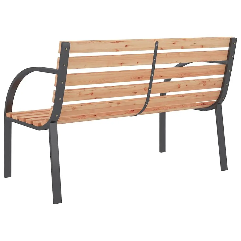 Garden Bench Wooden Slats Iron Frame 120cm Curved Armrests