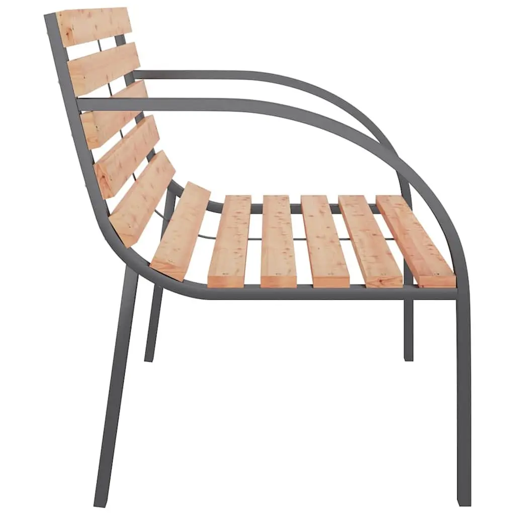 Garden Bench Wooden Slats Iron Frame 120cm Curved Armrests
