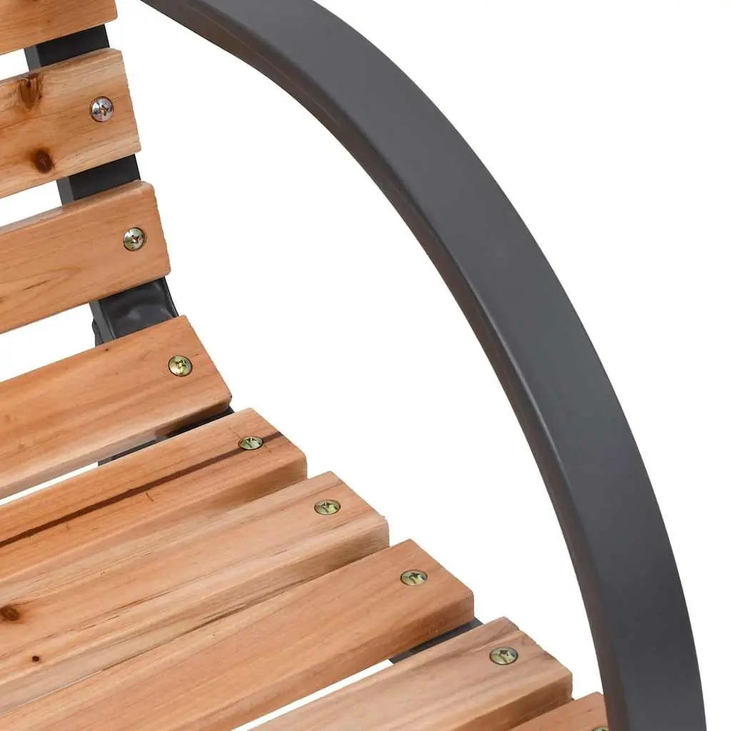Garden Bench Wooden Slats Iron Frame 120cm Curved Armrests