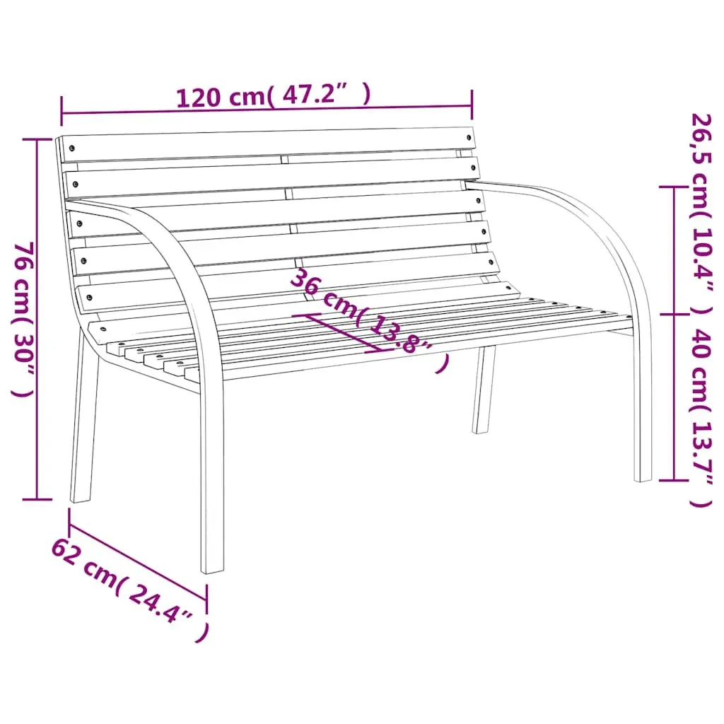 Garden Bench Wooden Slats Iron Frame 120cm Curved Armrests