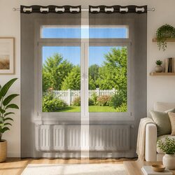 Voile Curtains with Grommets 2 pcs Black 140x245 cm Semi-Transparent Sheer