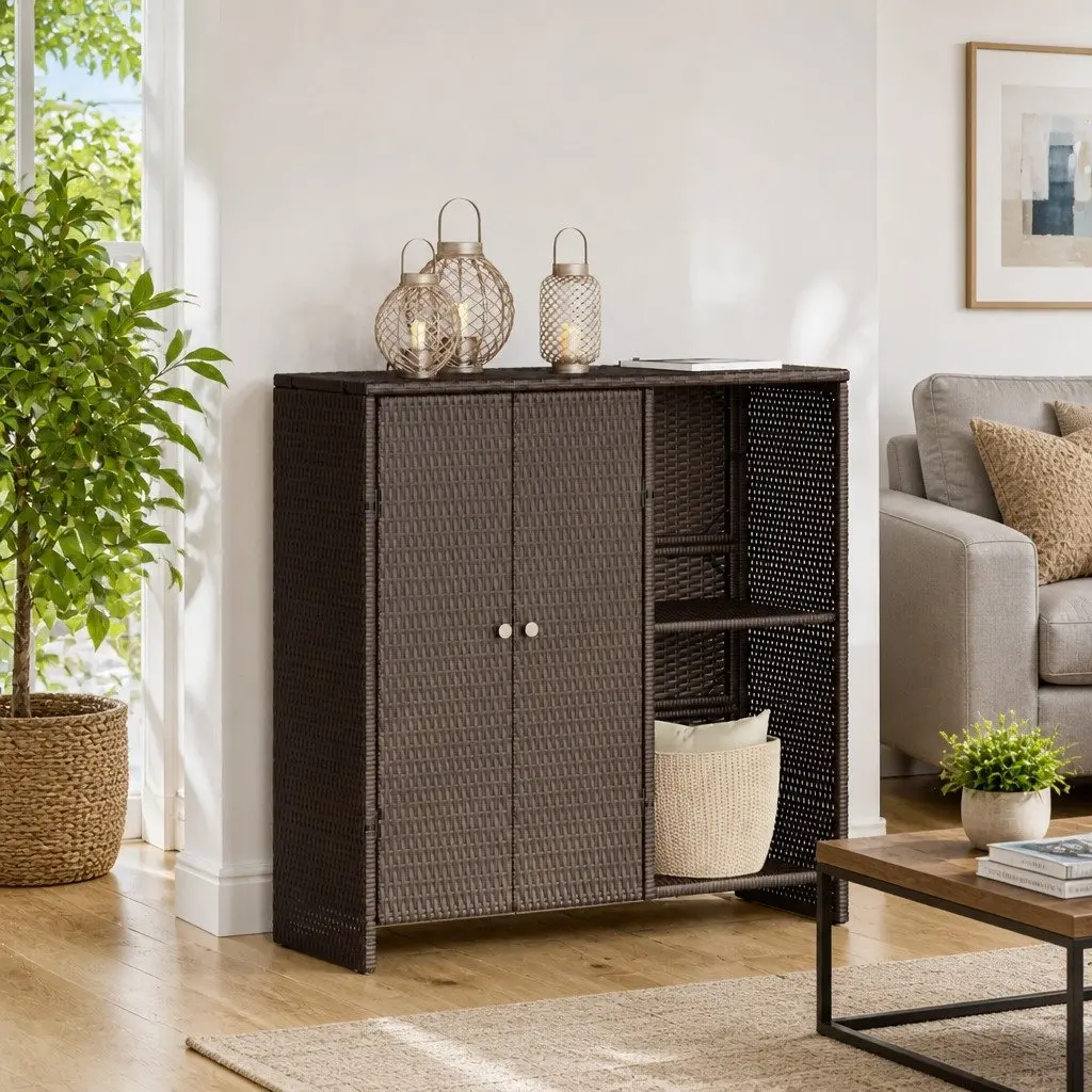 Rattan Brown Storage Cabinet for Home