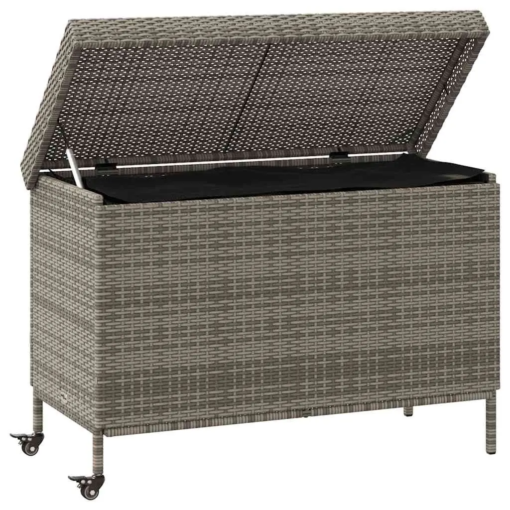 Garden Storage Box with Wheels Grey PE Rattan Outdoor Furniture 110 x 55 x 73 cm