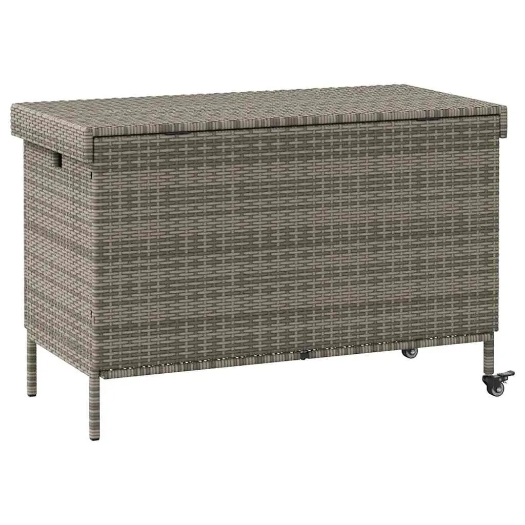 Garden Storage Box with Wheels Grey PE Rattan Outdoor Furniture 110 x 55 x 73 cm