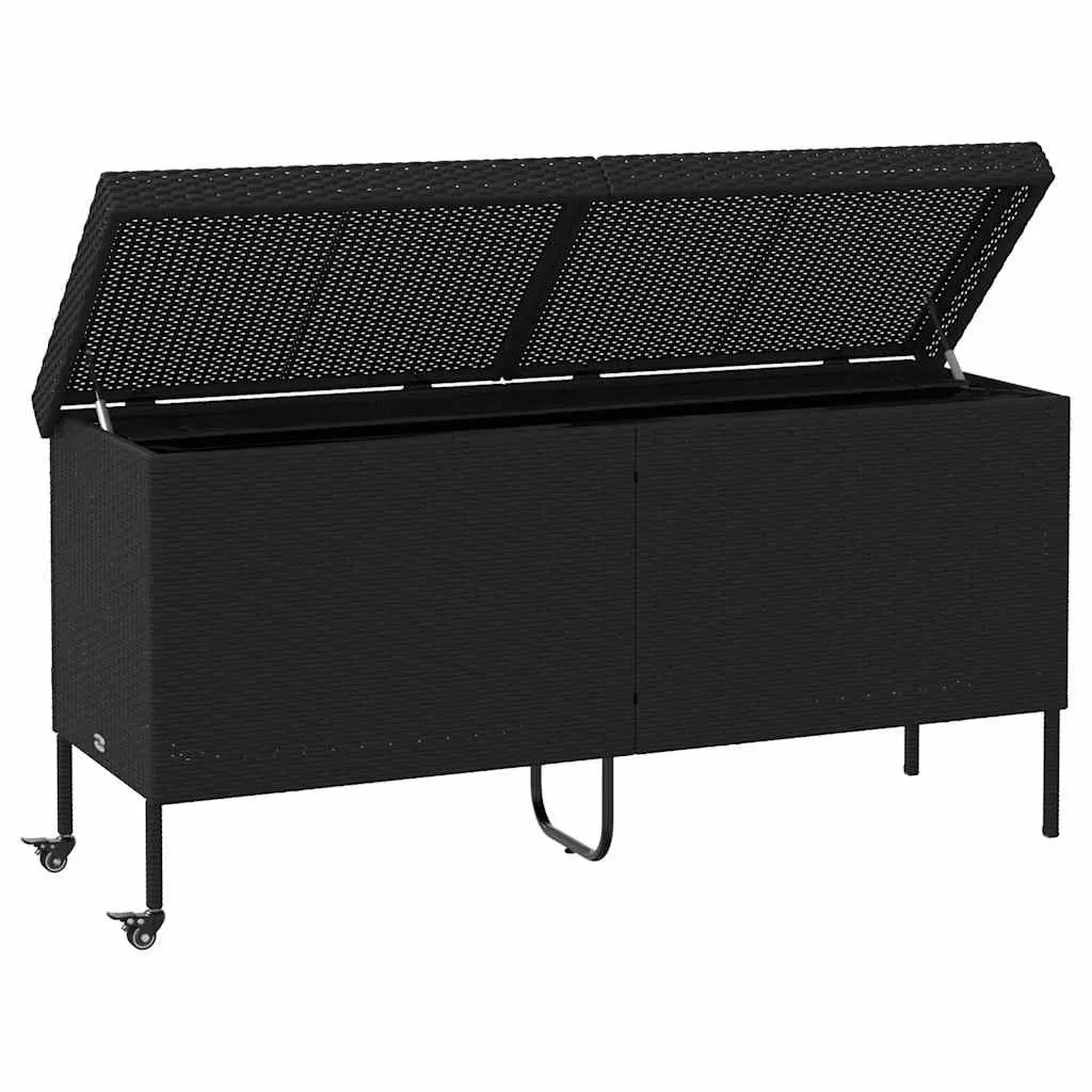 Outdoor Storage Box with Wheels Black PE Rattan 160x55x75cm
